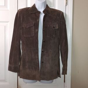 Liz Claiborne Petite  brown suede button down jacket  Sz S